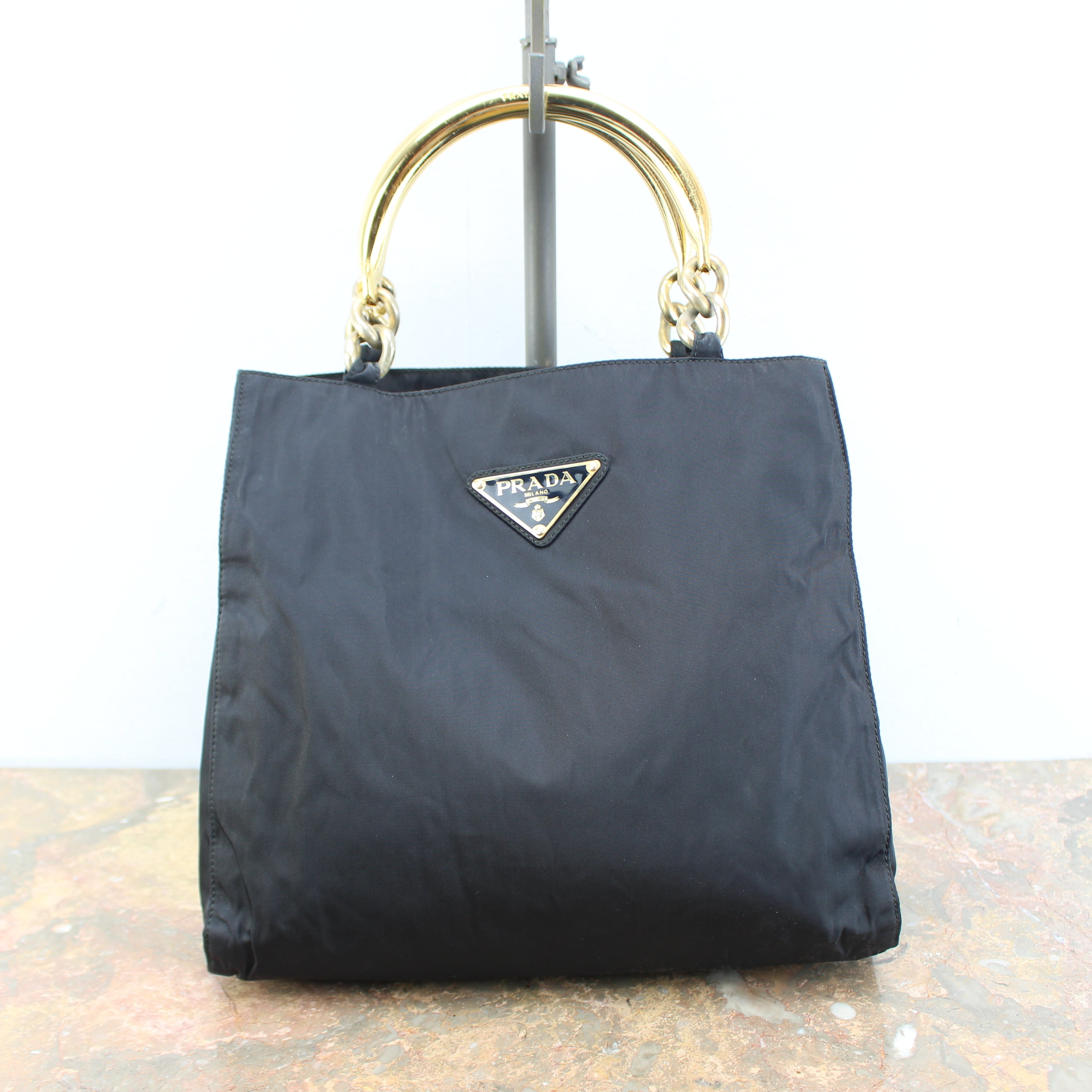 PRADA METAL HANDLE LOGO NYLON HAND BAG MADE IN ITALY/プラダメタル