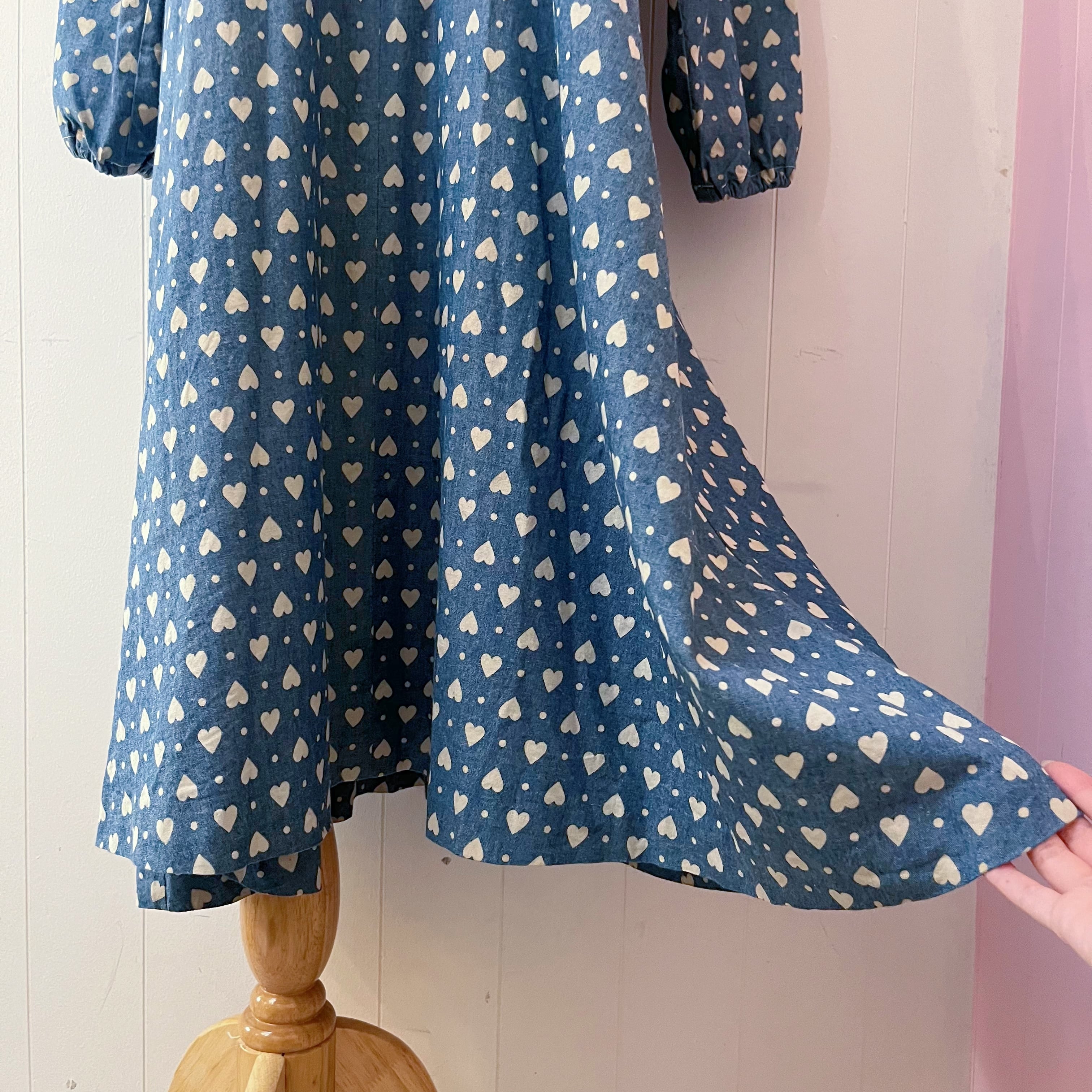 heart dot denim flare one-piece