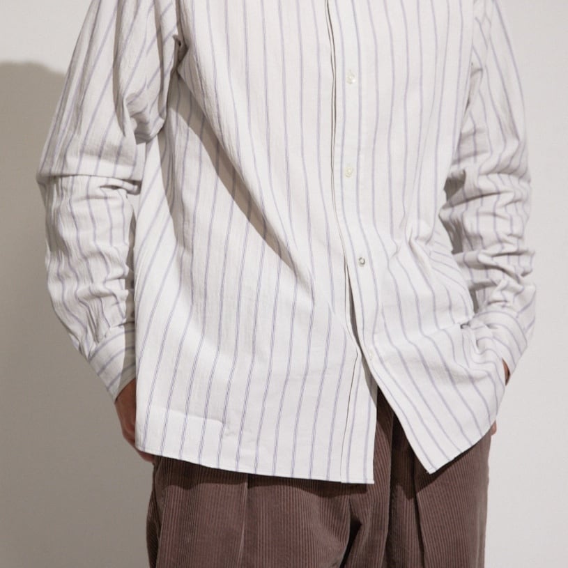 WASHER STRIPE BAND COLLAR SHIRT / ワッシャーストライプバンドカラー