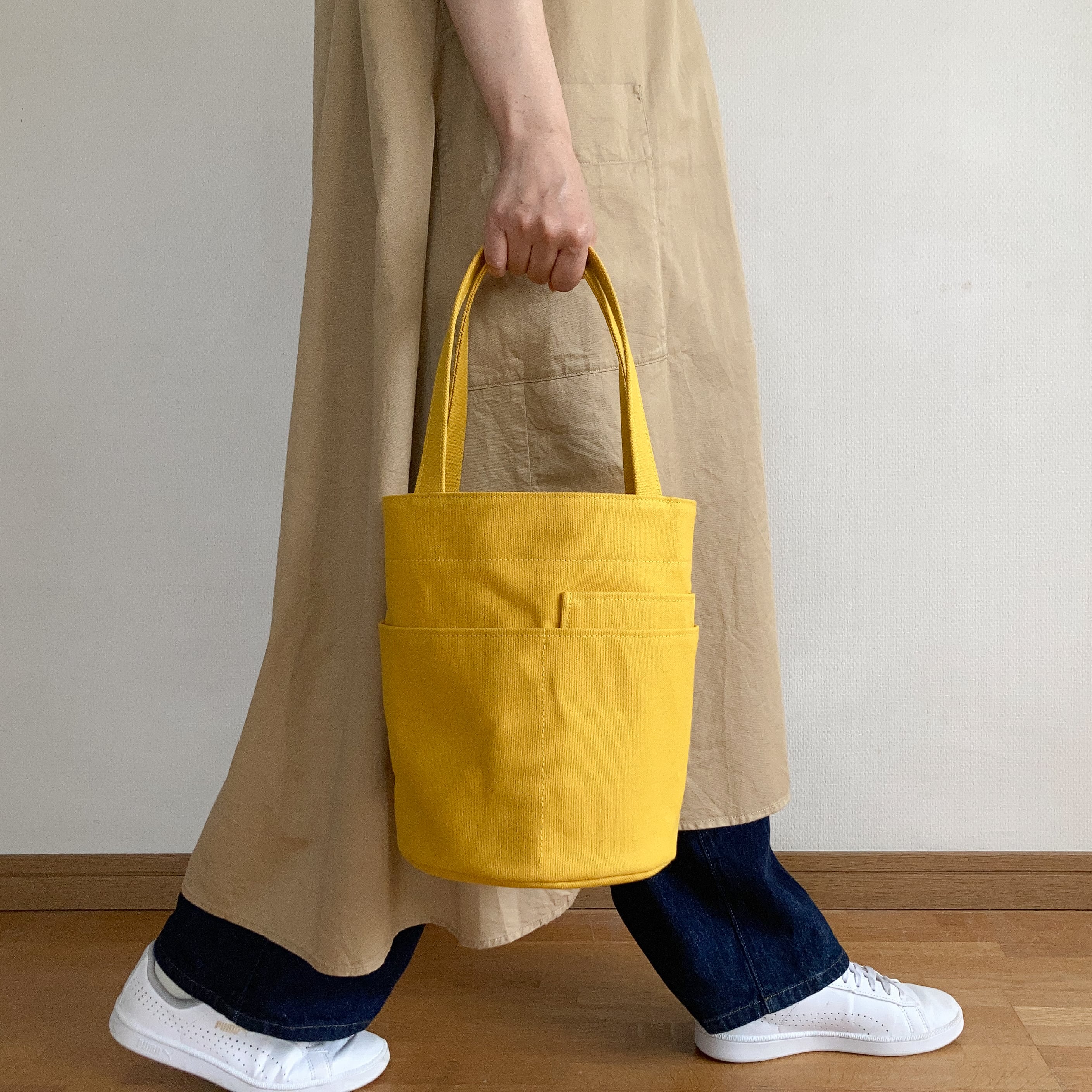 ダブルポケット丸底トート カラシ / 8号帆布 | aoya bags | シンプルで