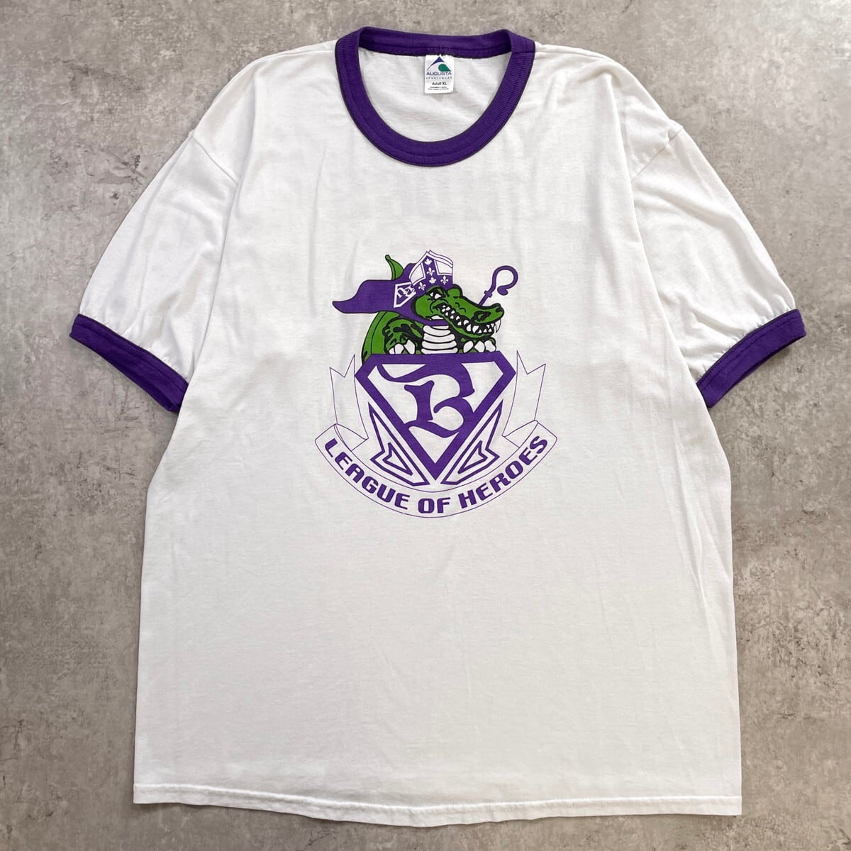 combo様おまとめ　uhr リンガーTシャツ 1-2y 80〜90センチ 90~00年代 LEAGUE OF HEROES ワニ ゲームプリント リンガーTシャツ