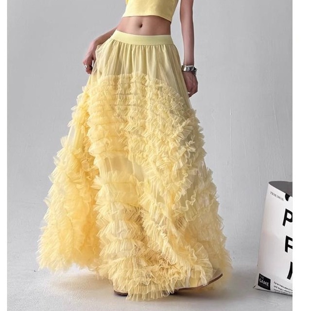 Asymmetry Mesh Volume Skirt 4col＊S-254
