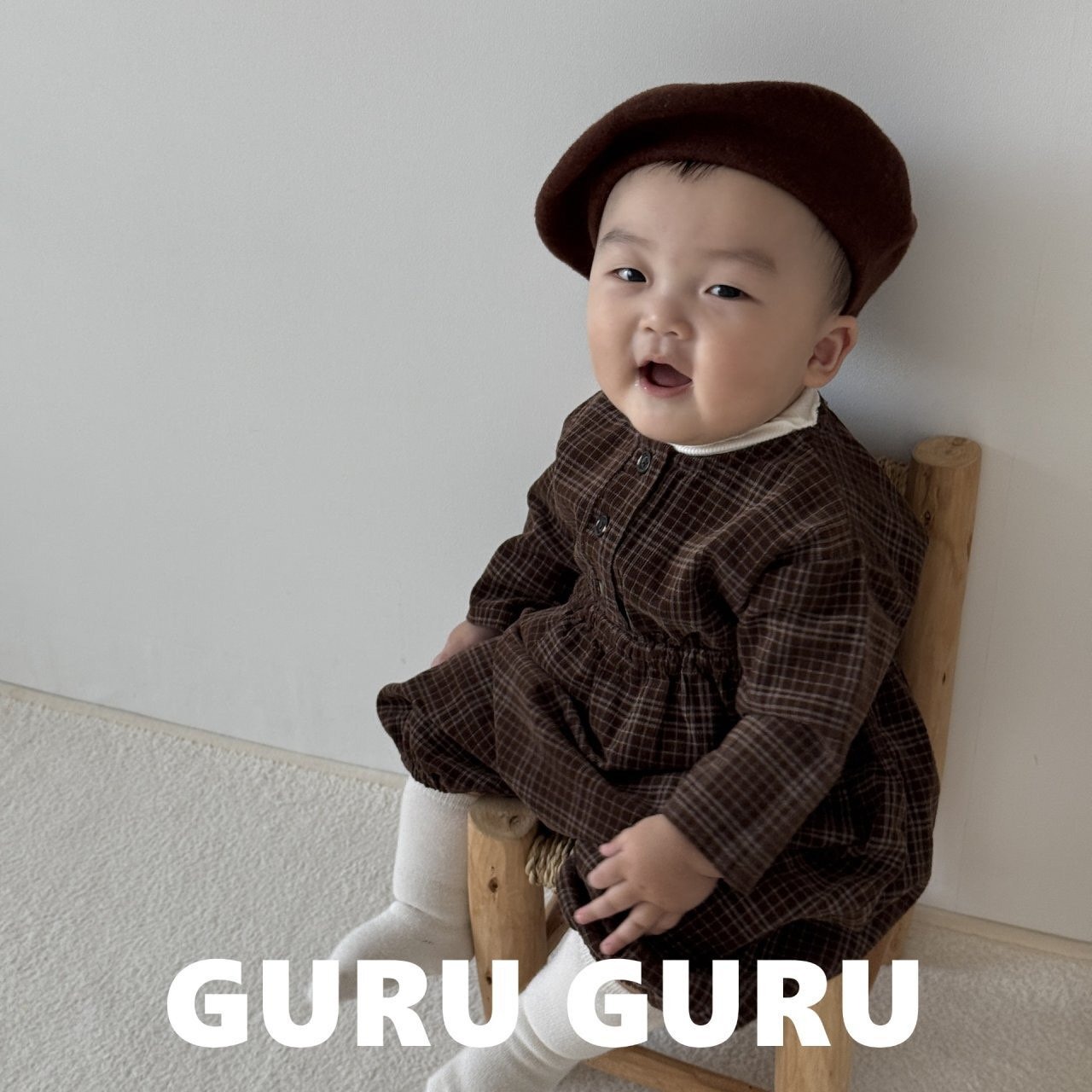 【guruguru】コーデュロイチェックロンパ アイボリー 70~90cm 241203 - 13