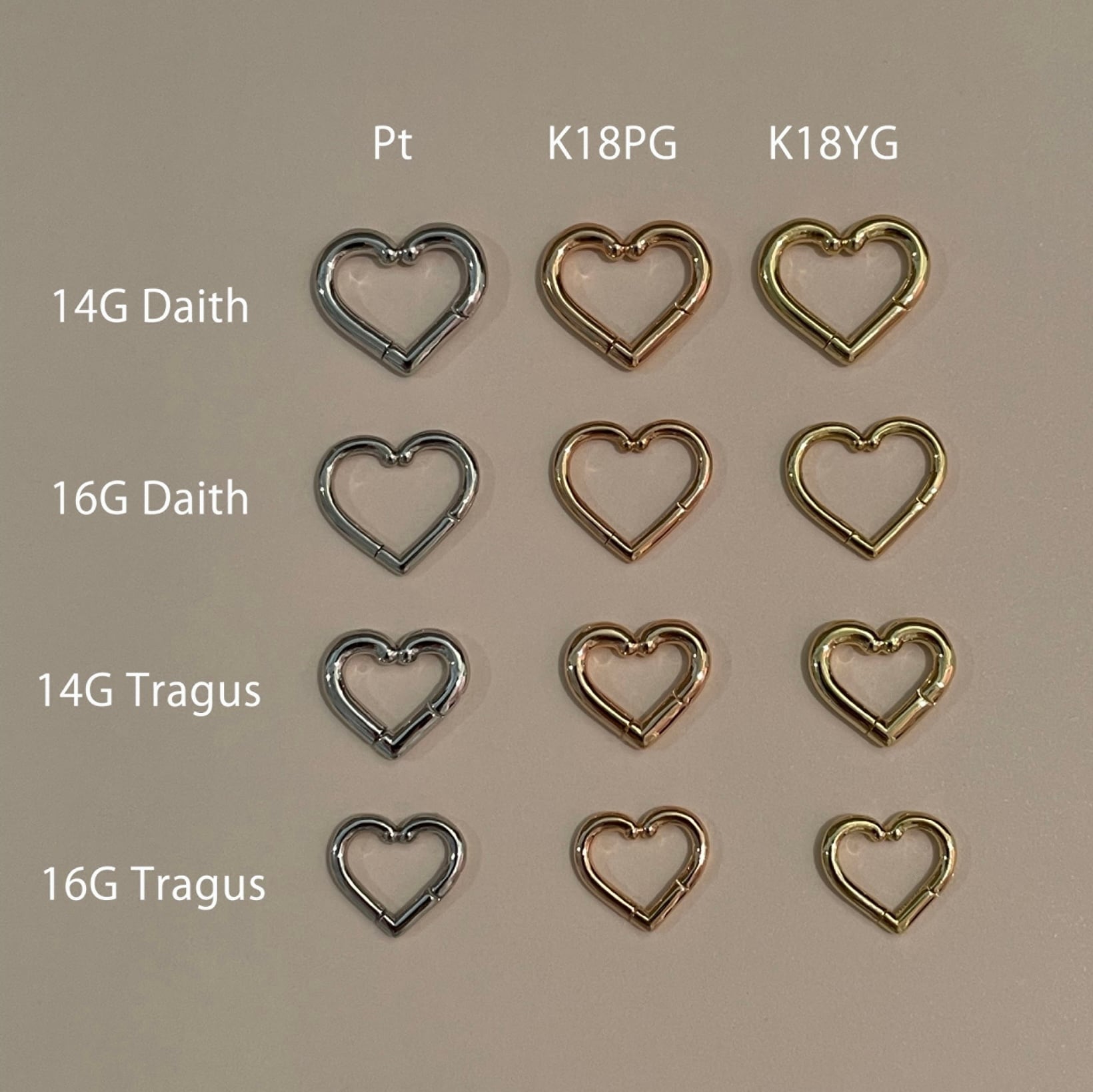 Heart Daith body jewelry clicker 14G #LJ22036P K18YG K18PG Heart Daith body jewelry clicker 14G #LJ22036P K18YG K18PG