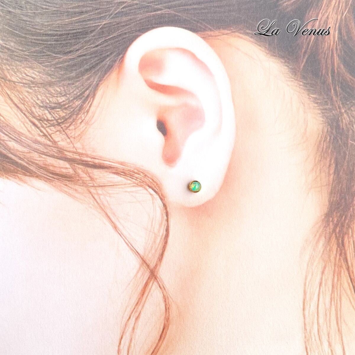 ✴︎ベゼル✴︎ エチオピア産 天然オパール 宝石質AAA 3mm ピアス 316