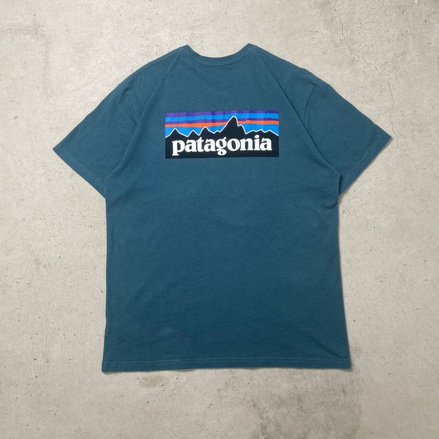 Patagonia パタゴニア プリント Tシャツ メンズL 古着 アウトドア ターコイズブルー【Tシャツ】/ブルー