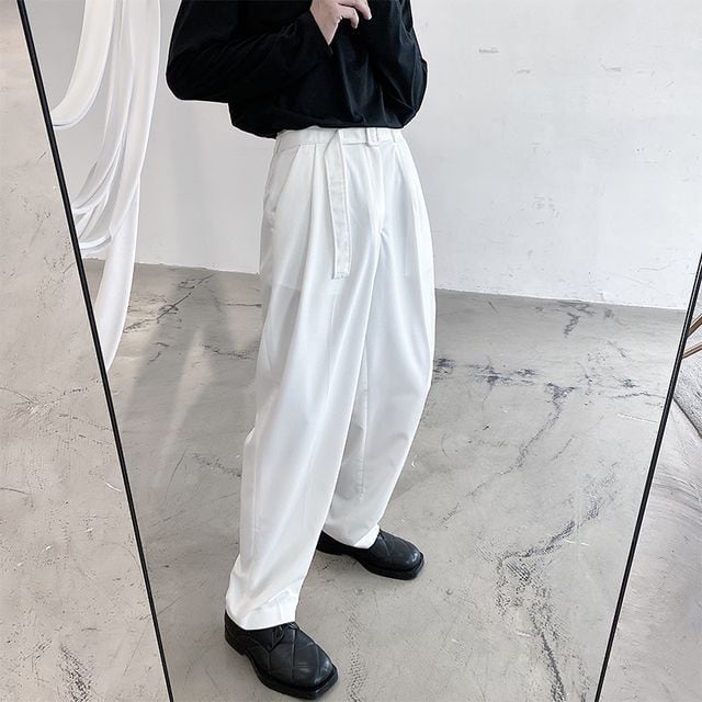 【予約販売】ワイドパンツ メンズ シンプル ハイウエスト ブラック ホワイト ボトムス きれいめ スタイリッシュ こなれ感 お洒落 結婚式 二次会 韓国 トレンド 春 夏 秋 M/L/XL