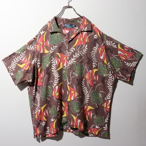 極美品 2XL 熱帯魚 ポロラルフローレン 半袖開襟アロハシャツ 総柄 ブラウン