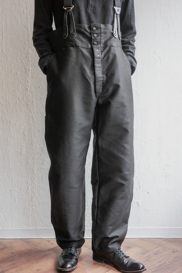 60's "FRENCH WORK" Black Moleskin Trousers with Cinch Back