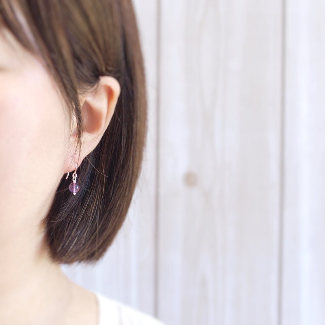 パープルフローライト6ミリ玉ピアス（イヤリング） | Natural Style