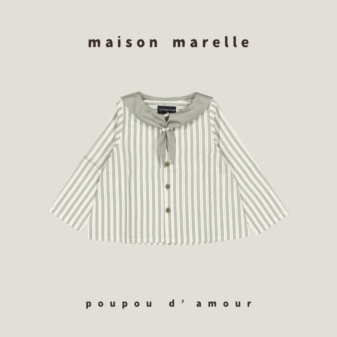 6Y〜12Y 送料無料【予約】maison marelle|Blouse MONGE - sauge stripes /(11月上旬以降入荷予定)