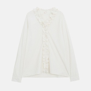 v-neck frill stripe shirt　J00506