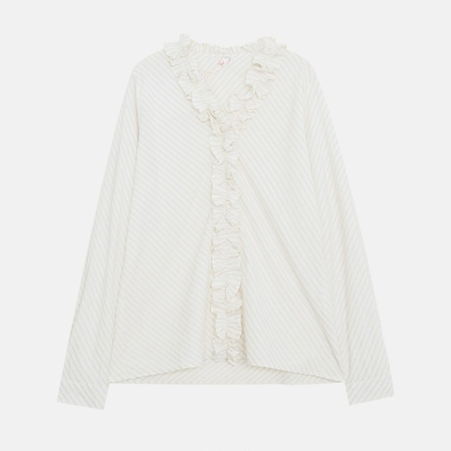 v-neck frill stripe shirt　J00506