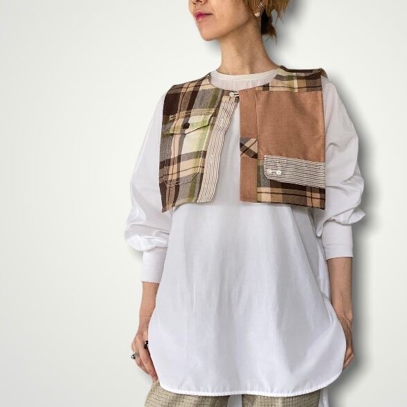 ZOZOTTE tenui series/tuke-eri/つけ襟/ブラウン系パッチワーク