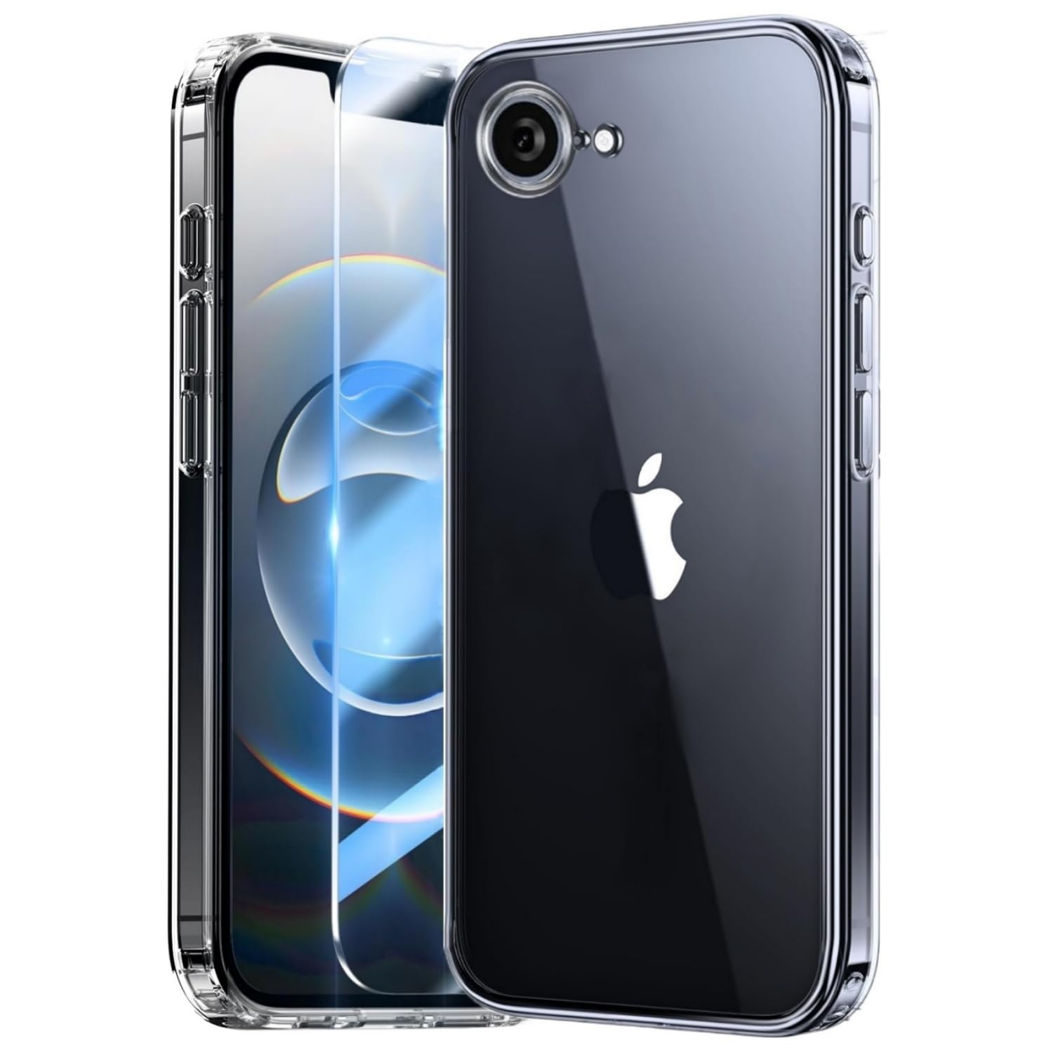 Cninyck 対応 iPhone 17e / 16e 用 ケース ガラスフィルム付き クリア 耐黄変 スマホケース 耐衝撃 カバー 透明 TPU 柔軟 phone17e 用 ケース ストラップホール付き