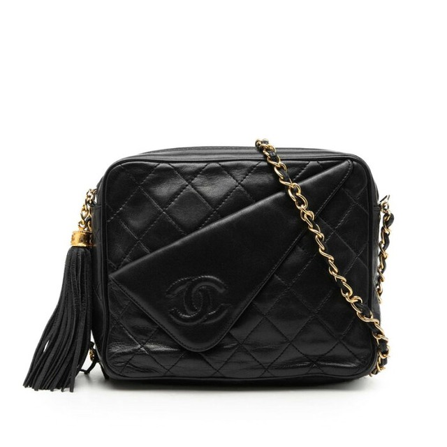 シャネル ココマーク マトラッセ タッセル チェーンショルダーバッグ ブラック ラムスキン レディース CHANEL 【中古】