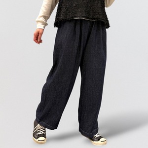 ＋2 loose denim washer straight wide pants