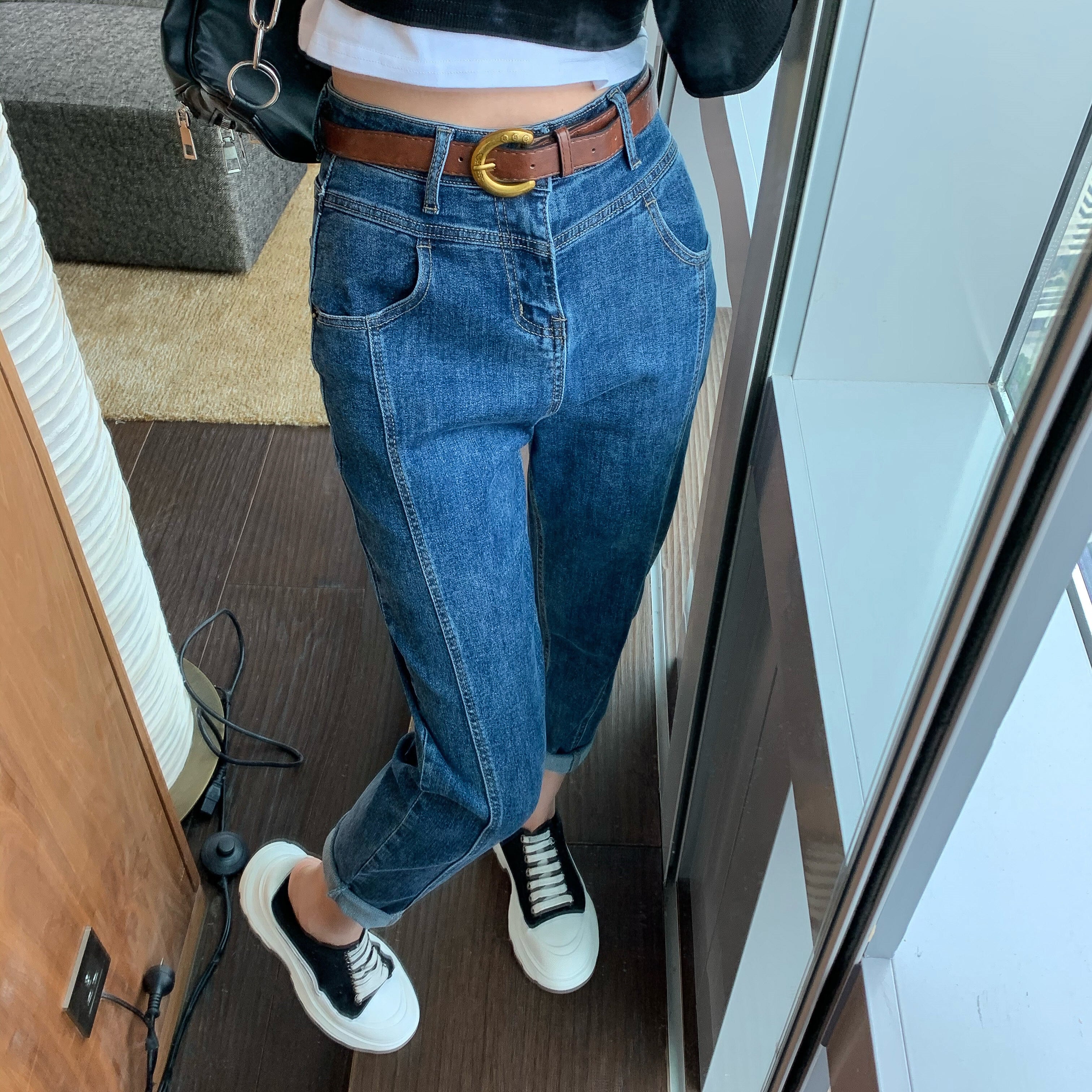 パンツレディース2020年秋新作ハイウエストスリミングジーンズストレート9点パパパンツデニムパンツinstide ドラファッションホール35521498624