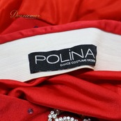 ベリーダンス 衣装 POLINA ポリーナ 上下セット オリエンタル レッド系 トップス スカート ラインストーン 装飾 華やか 赤 シンプル かわいい ダンス衣装 イベント ステージ おしゃれ スリット フリル ベージュ系 シルバー系
