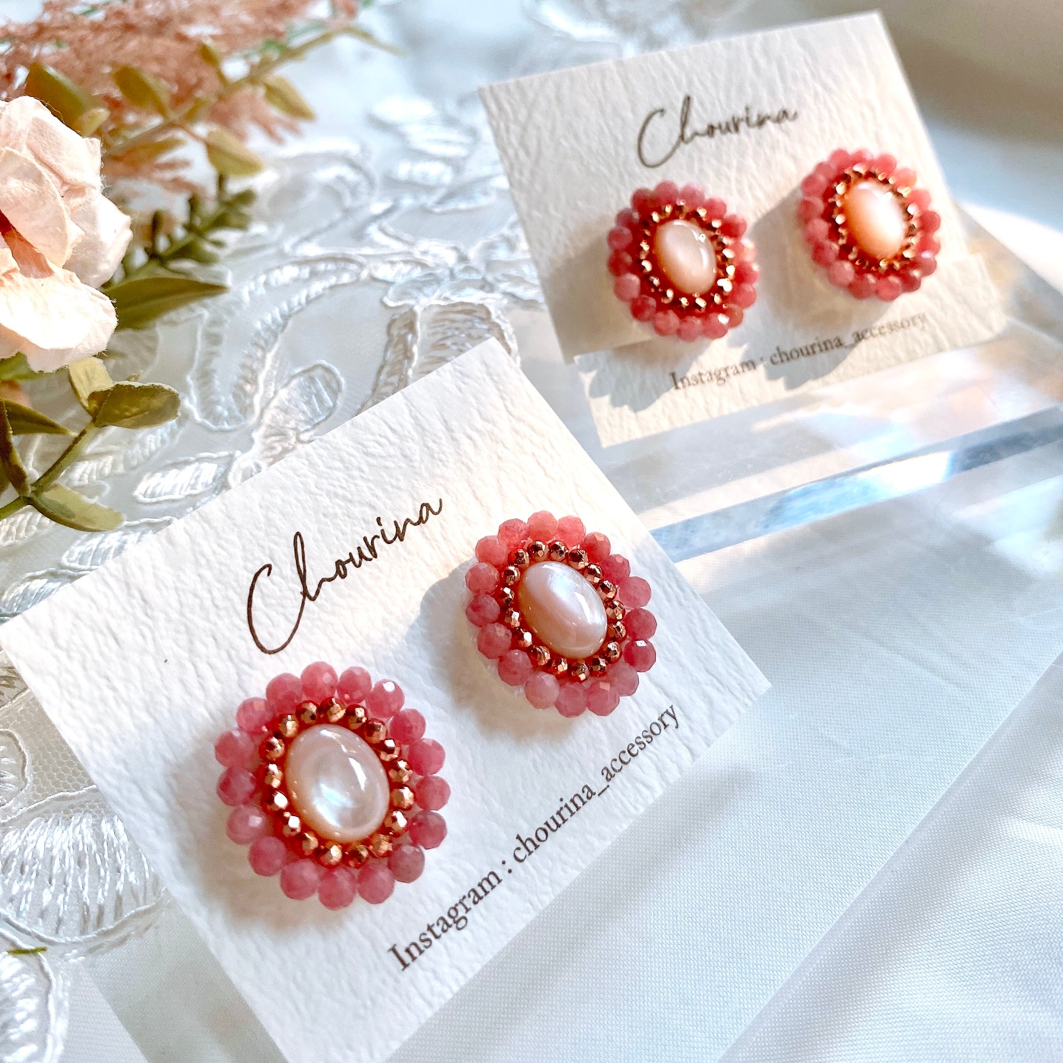 ピンクシェルの桜色イヤリング／ピアス | Chourina / ハンドメイド