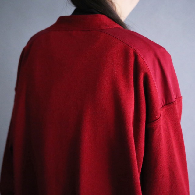 deep red 3XL over silhouette elbow and shoulder patch cardigan