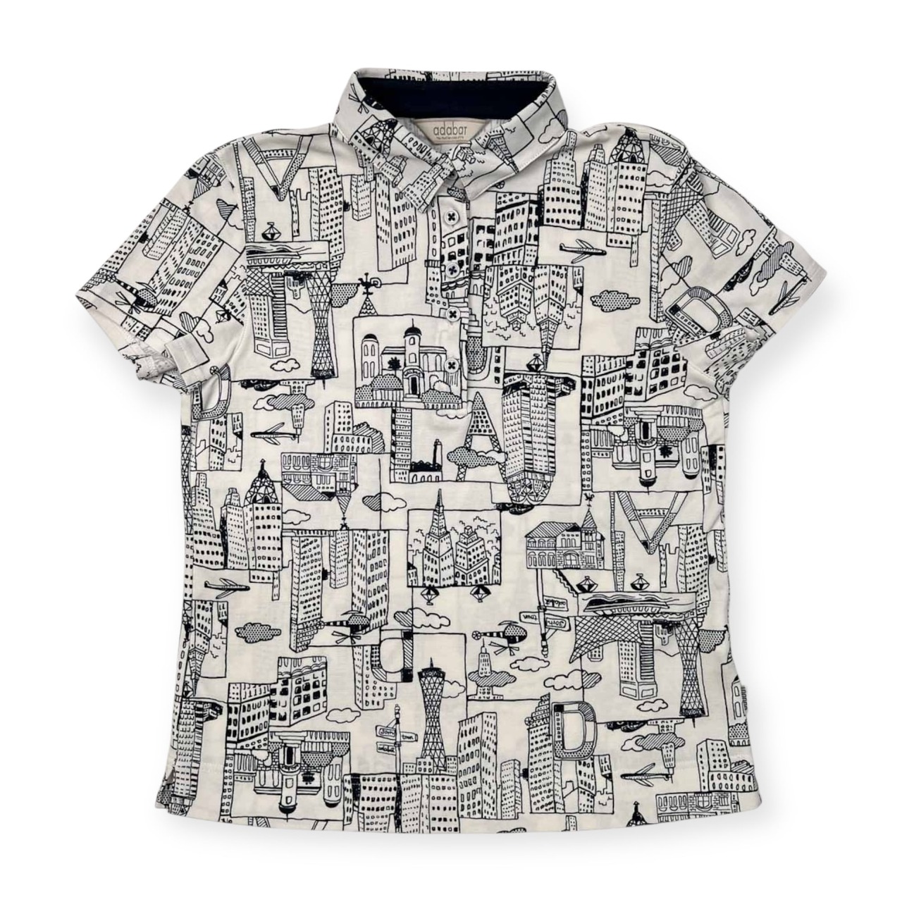 adabat アダバット 総柄 半袖 ポロシャツ サイズ 38 /ゴルフ/ホワイト×ネイビー/レディース