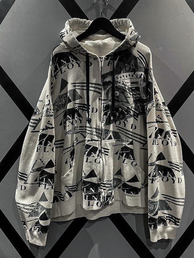 【X VINTAGE】"PINK FLOYD" Monotone Coloring Logo Pattern Design Zip Up Hoodie