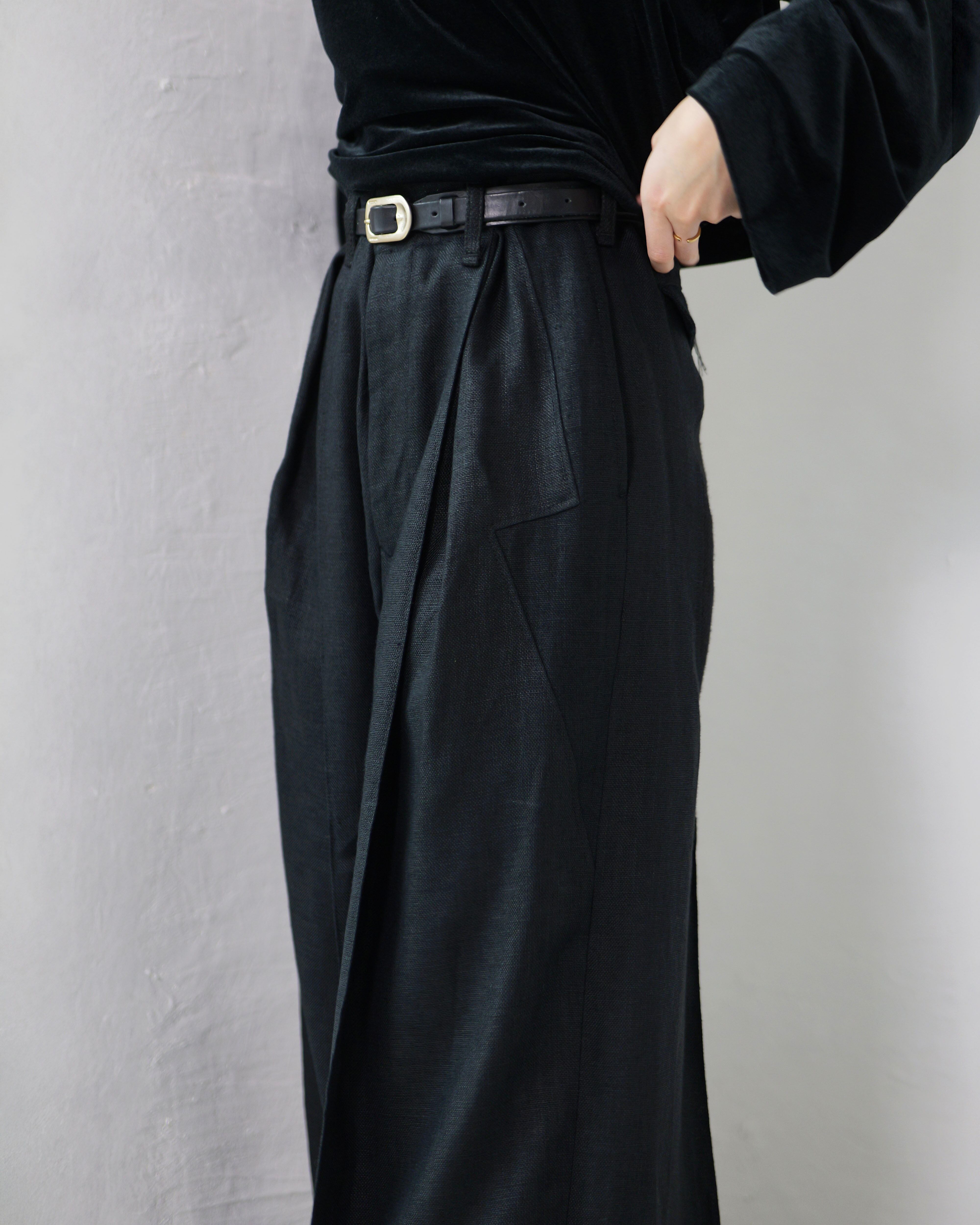 i'm here - Linen Wide Pants ：Black｜3種リネン切替／ワイド／“だ