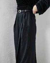 i’m here - Linen Wide Pants :Black|3種リネン切替/ワイド/“だまし絵”前立て