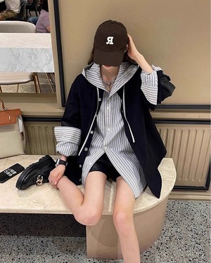 フーディストライプシャツ  A0562