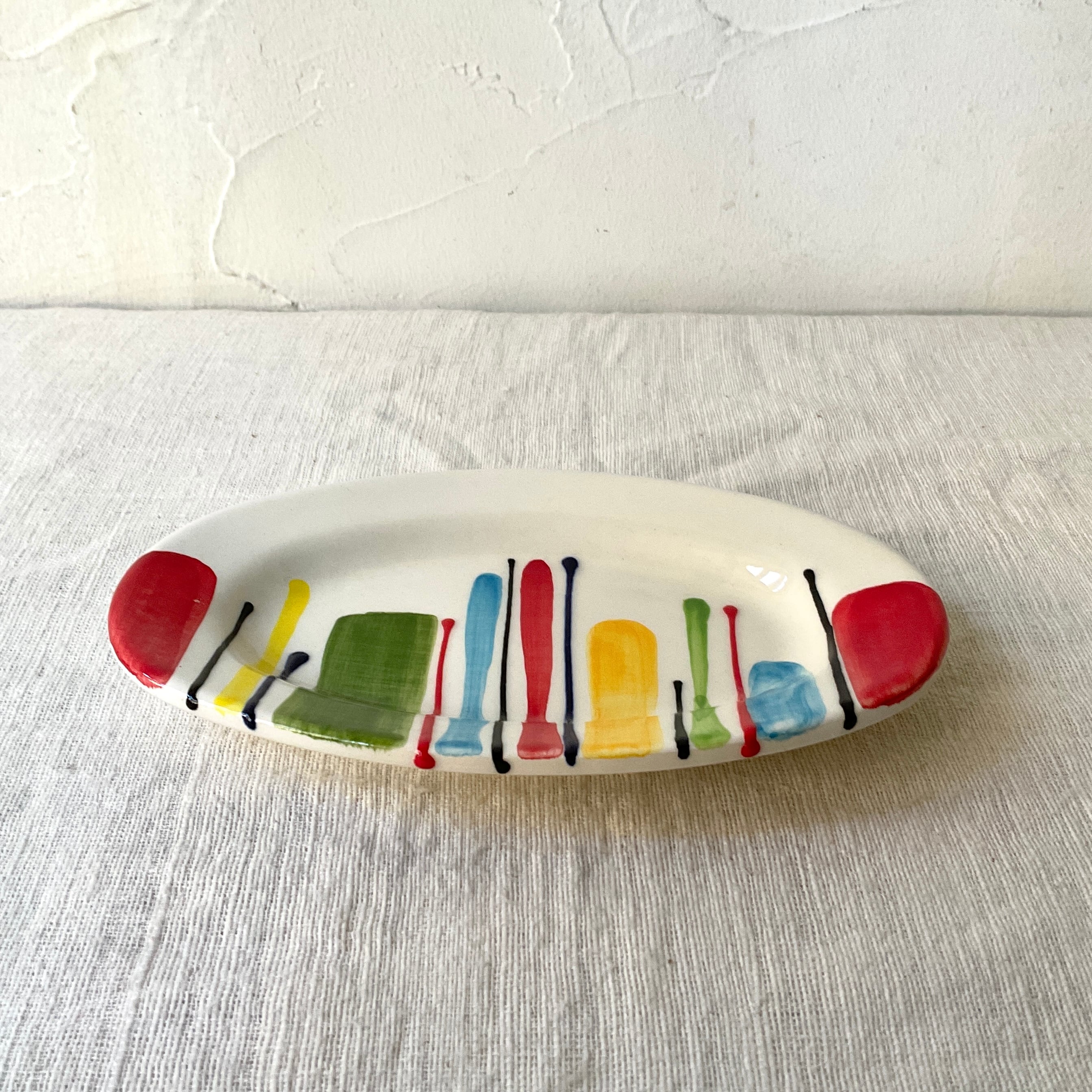 スペイン陶器】だ円皿（ストライプ） | 照明＆エシカルライフスタイル