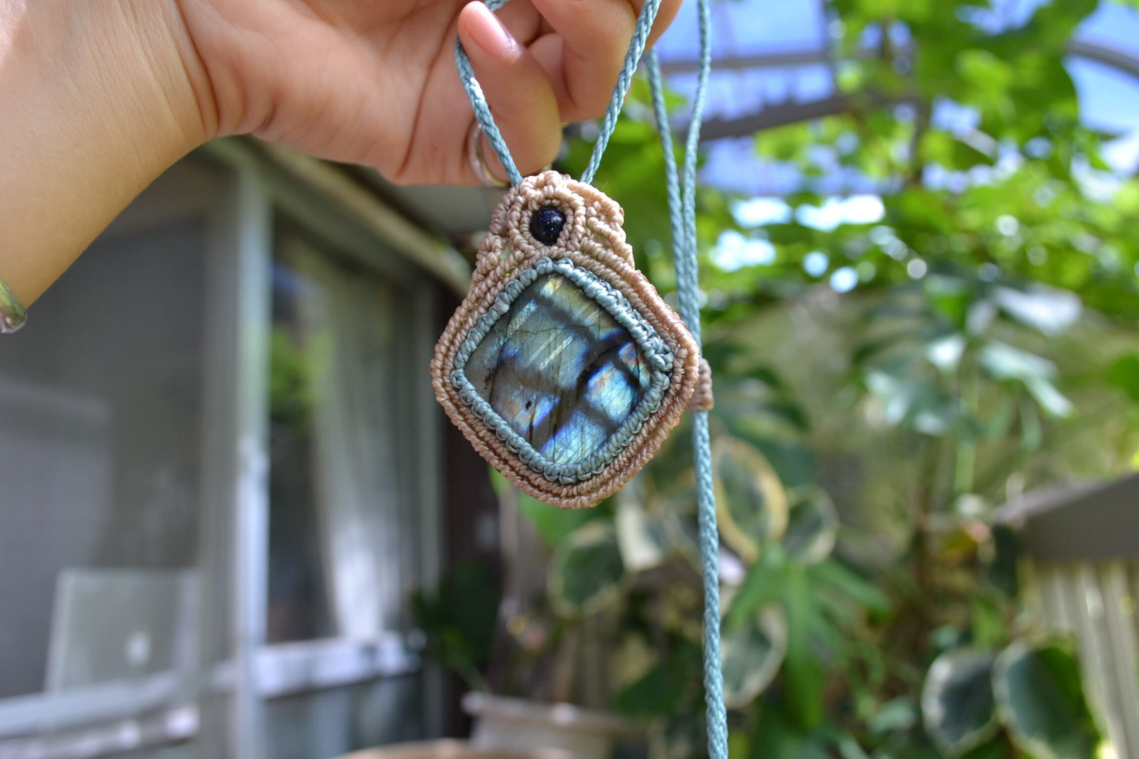 ラブラドライトマクラメペンダントネックレスlabb007