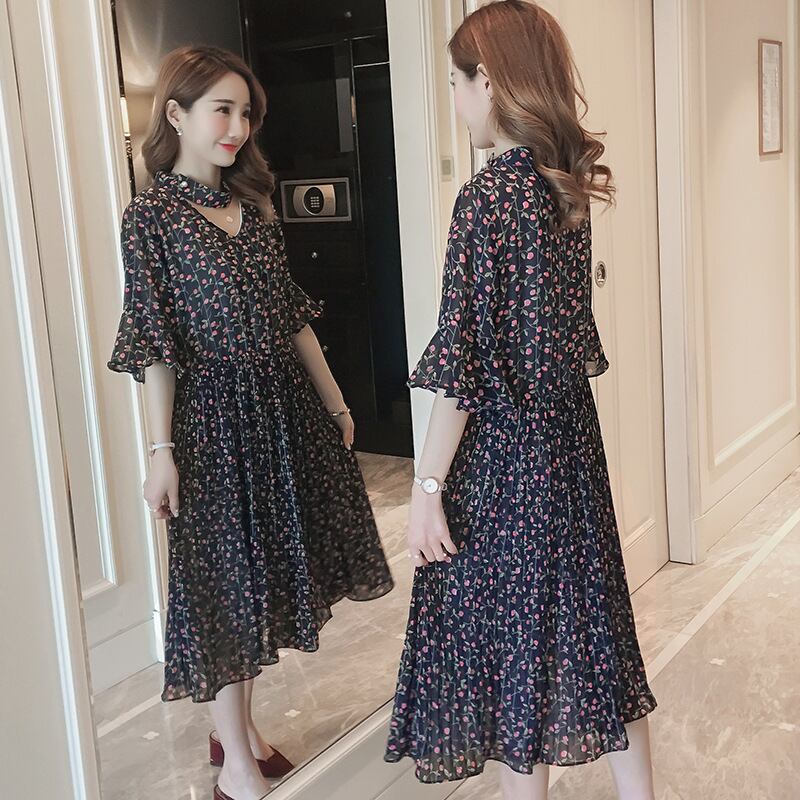 【新作】【送料無料】 マタニティドレス2019夏の新しいファッションフローラルシフォン女性ドレスバージョンルーズプラスサイズのマタニティドレス-アリババ 大きめサイズ サマー 夏物 花柄 expec269003184415