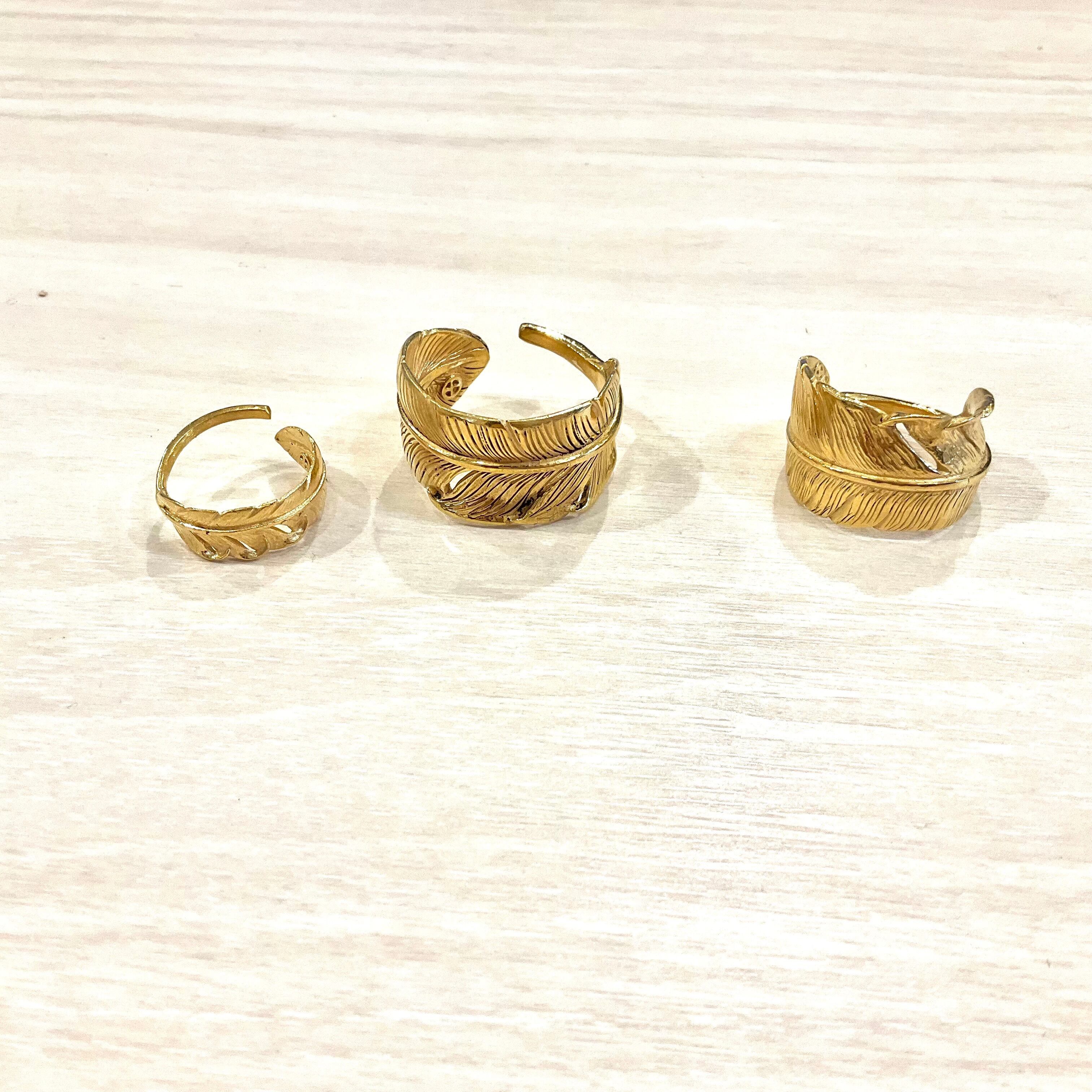 WHEEL WORKS 22K gold Feather Ring large | FirstOrderJewelry