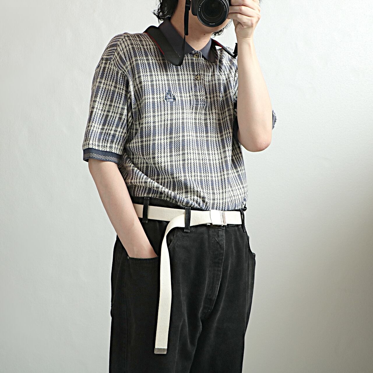 IZOD ジャカード 総柄 コットン ニット 半袖 ポロシャツ 古着 used