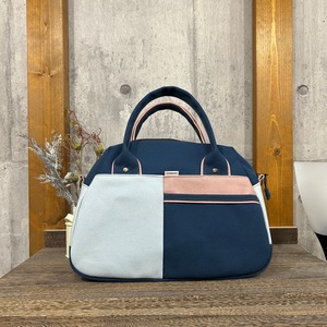 -＊ Boston Bag ＊- ブロック切替デザイン【セルリアンブルー×スモーキーコーラル×ベビーブルー】