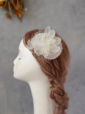 【トーク帽　ヘッドクリップ　ホワイト】　チュール　袴　卒業　振袖　　成人式　卒業式　袴　ウェディング　ヘッドドレス　ヘアパーツ k-0043