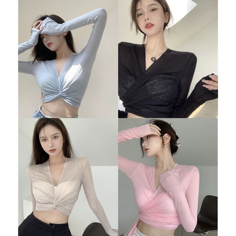 薄手ニットセーター サマークロスストラップ スリムショートブラウス 夏物 ガールズファッション5509797017