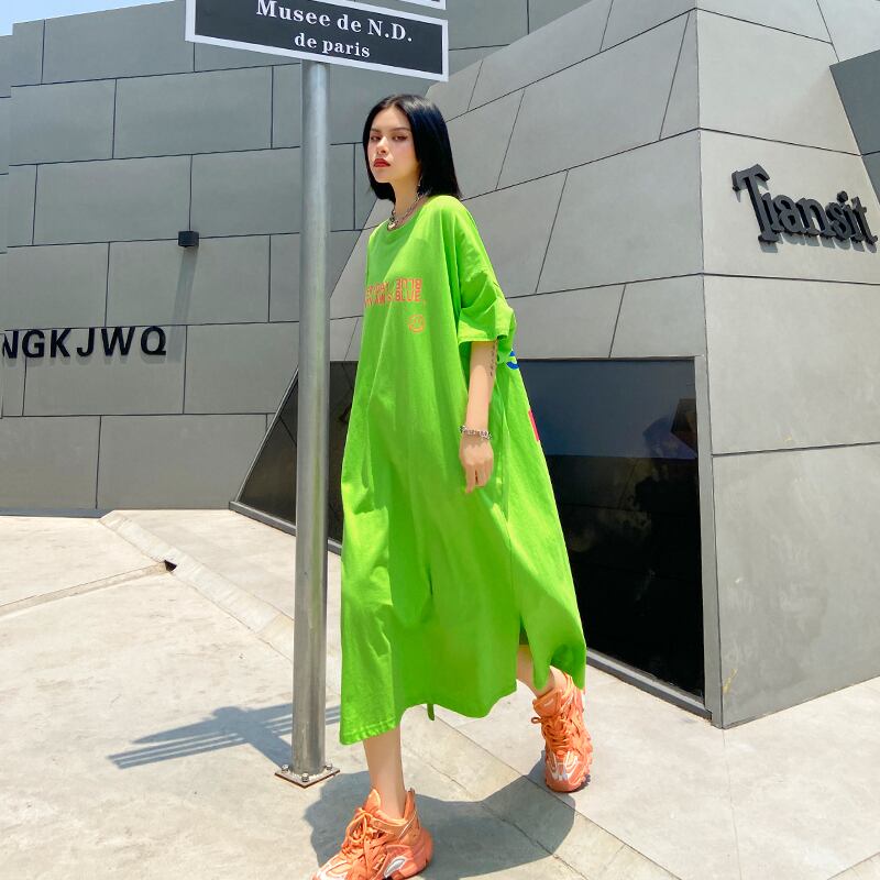 スタイルドレス サマー薄手ロングスカート 半袖スリーブTシャツ ショート ハーフスリーブ 夏物 ラブタオタオダレンハウス64230381494