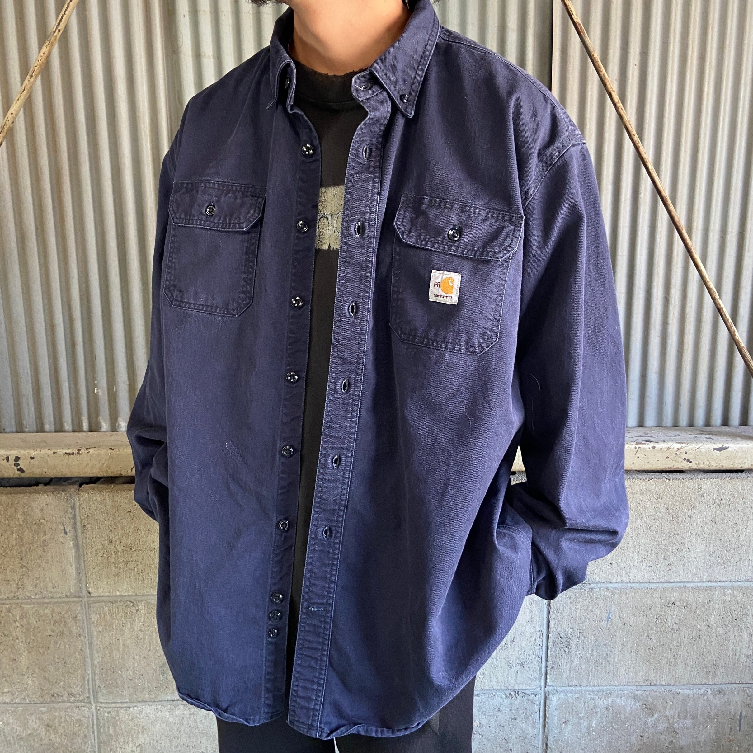 ビッグサイズ Carhartt カーハート FR 長袖 ワークシャツ メンズ2XL フレームレジスタント 古着 ネイビー 紺 ボタンダウン CAT2  【長袖シャツ】【3anniv】 | cave 古着屋【公式】古着通販サイト