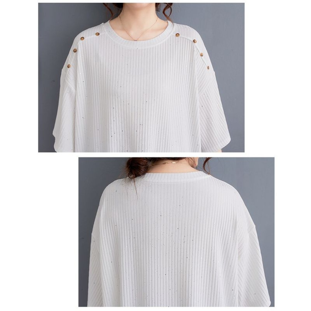 型ボタンラメ デザインTシャツ  30240