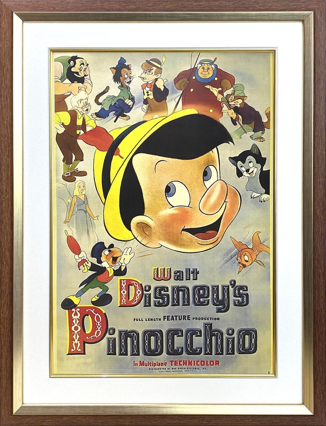ディズニー テーマパーク「ウォルト・ディズニー/ピノキオ」展示用フック付額装ポスター