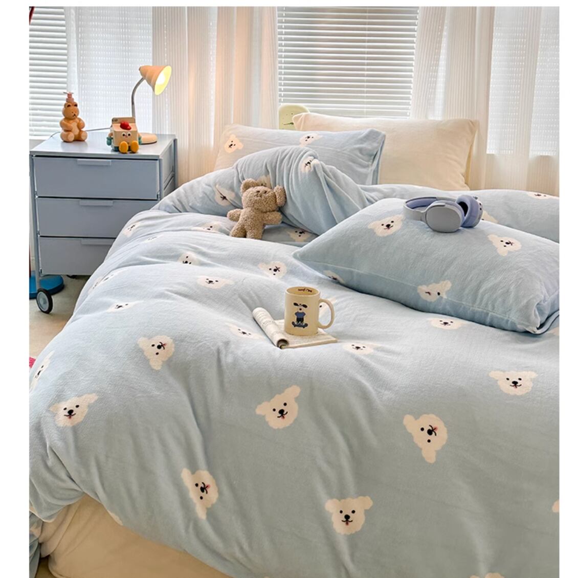 ベアー柄 もこもこ フリース ベッドカバーセット 掛け布団カバー 寝具  