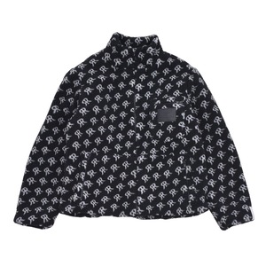 【Rokh】LEATHER PATCH FLEECE JACKET (BLACK/WHITE)