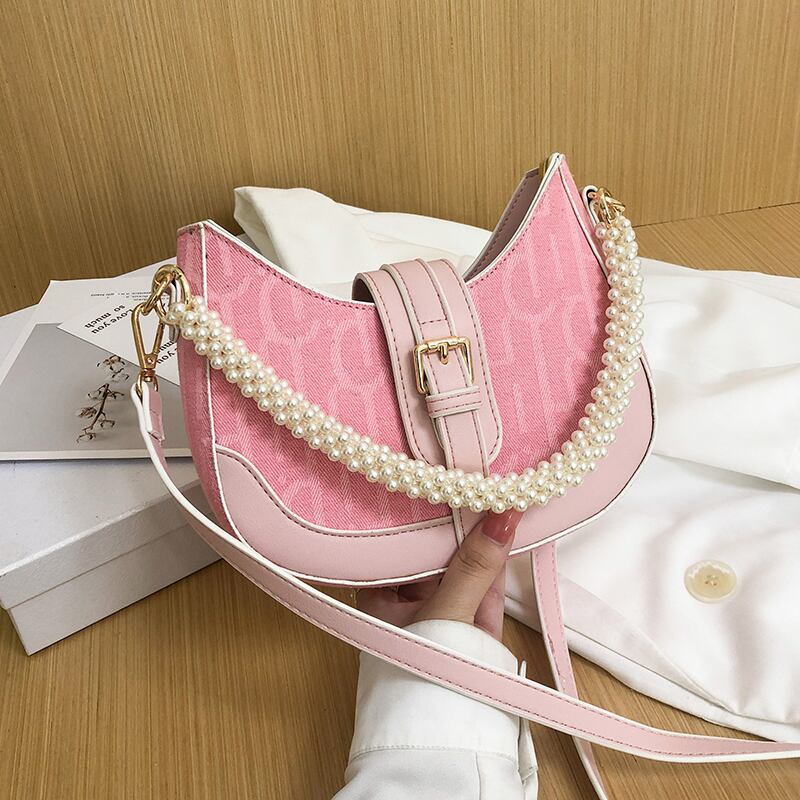 フランスのニッチバッグ女性2020新しい流行のファッションワイルドワンショルダーメッセンジャーバッグネットレッド人気のポータブル三日月形バッグ 手作りハンドバック8523324013