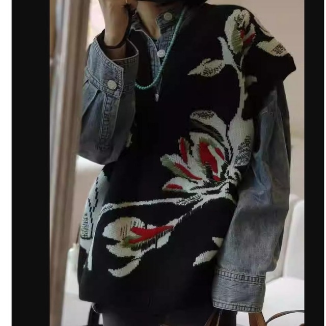 French-Style Flower Knit Vest＊S-1067