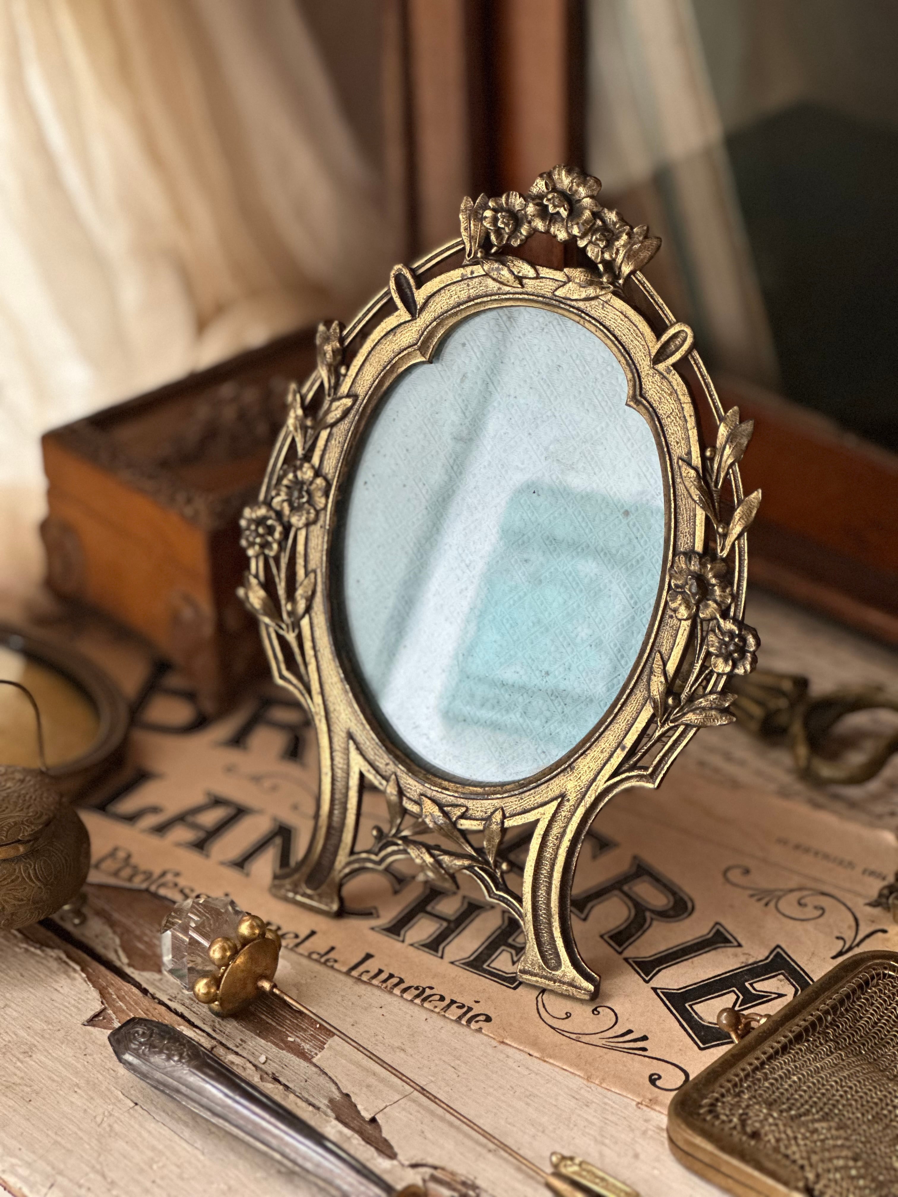 草花フォトフレーム 卓上写真立て 水色台紙 | Brocante de La Cocotte