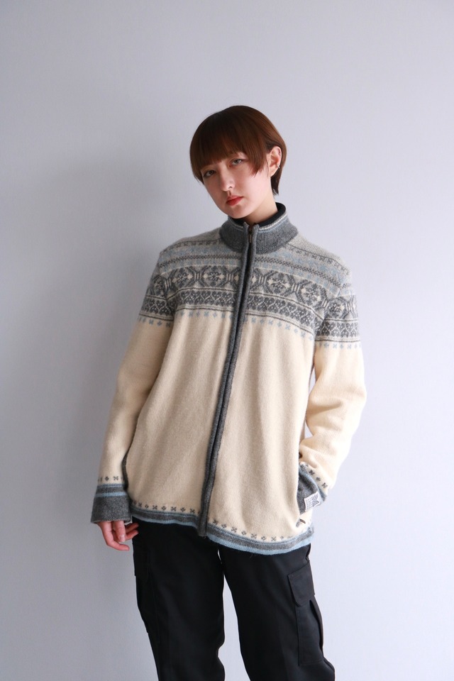 Vintage Nordic full zip knit sweater