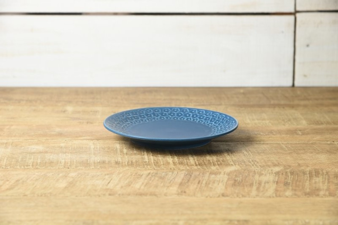 プレス・ド・フラワー  16.5cmプレート マットブルー[日本製/美濃焼/洋食器]