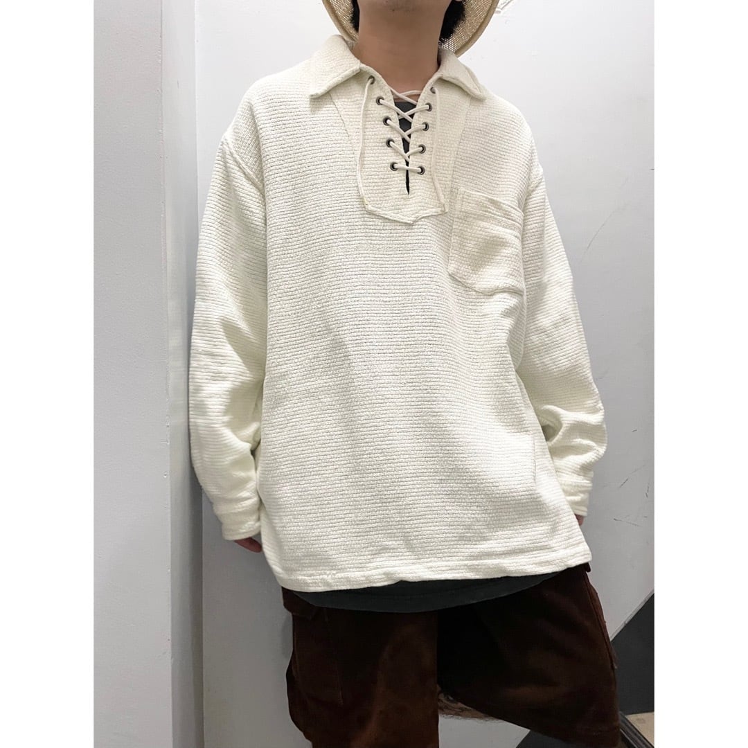 90's Raw Edge レースアップシャツ | 古着屋 Boogie